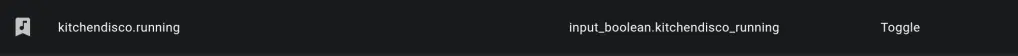 A screenshot of the setup of the Toggle called KitchenDisco.Running used in Home Assistant